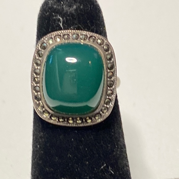 Jewelry - Antique Sterling silver marcasite and green stone ring